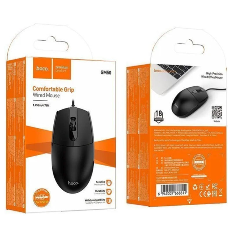 Мышь проводная HOCO GM50 WIRED GAMING MOUSE (668811) BLACK - фото