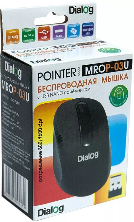 Мышь MROP-03U black Dialog Pointer Optical RF2.4G - 3 кнопки+ролик прокрутки,USB фото-11 Мышь MROP-03U black Dialog Pointer Optical RF2.4G - 3 кнопки+ролик прокрутки,USB фото-11